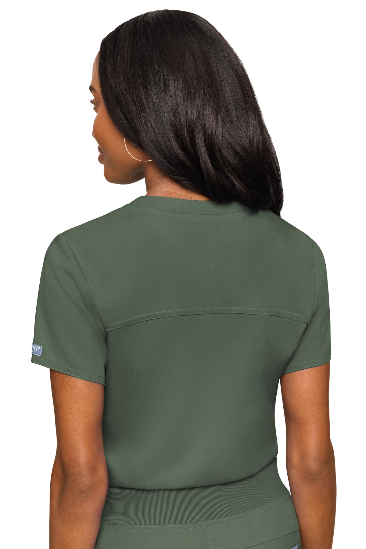 Med Couture Touch 7448 Women's Tuckable Chest Pocket Top Olive Back