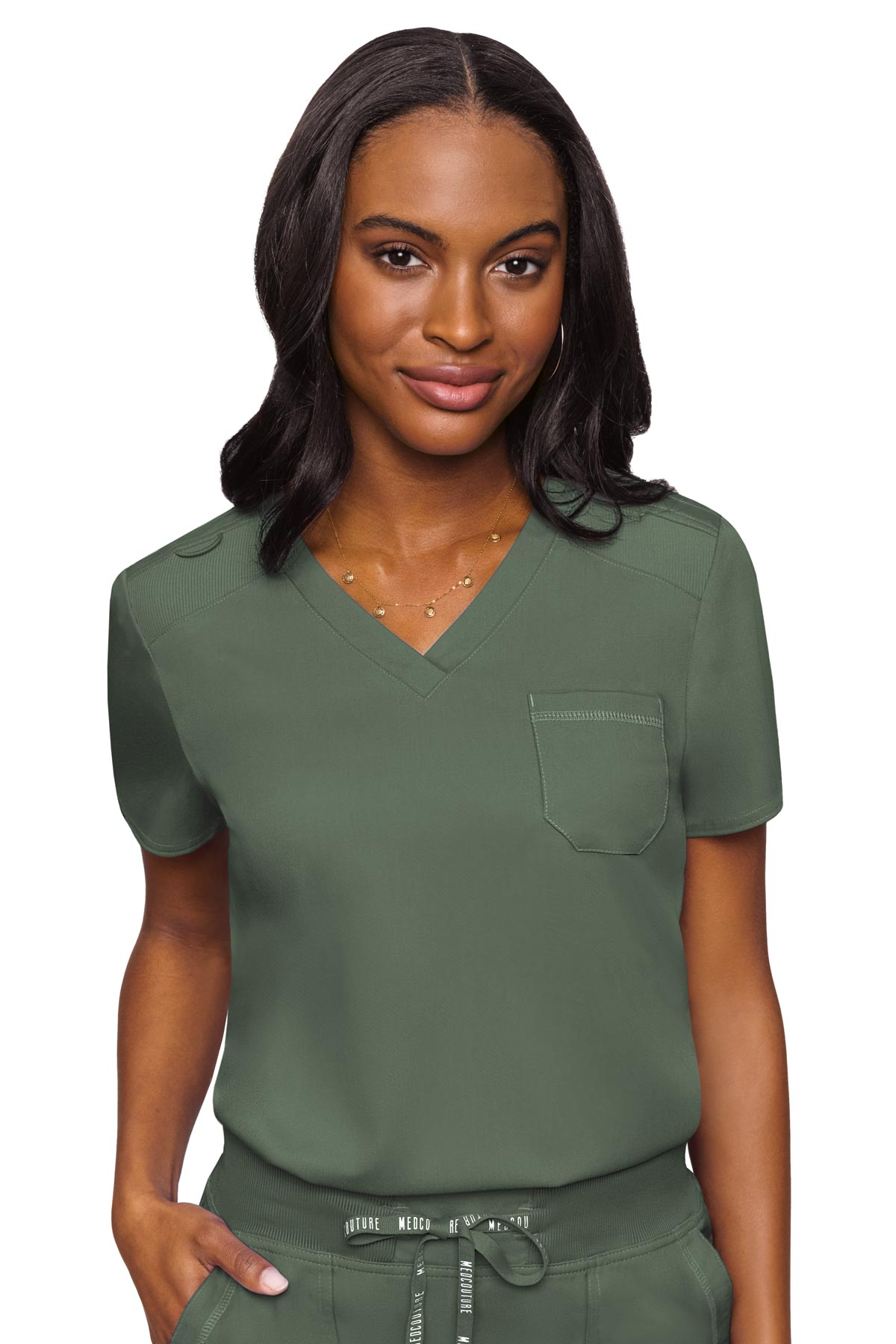 Med Couture Touch 7448 Women's Tuckable Chest Pocket Top Olive