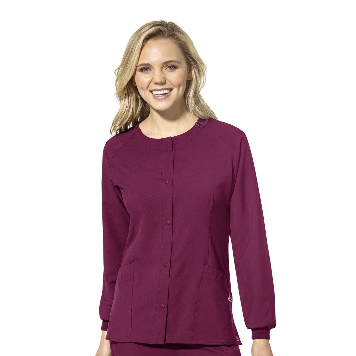 WonderWink WW123 8155 Women's Crew Neck Snap Jacket Wine