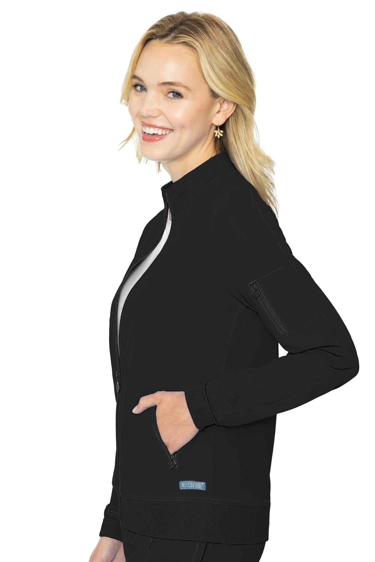 Med Couture Peaches 8674 Women's Full Zip Warm-Up Jacket Black Side