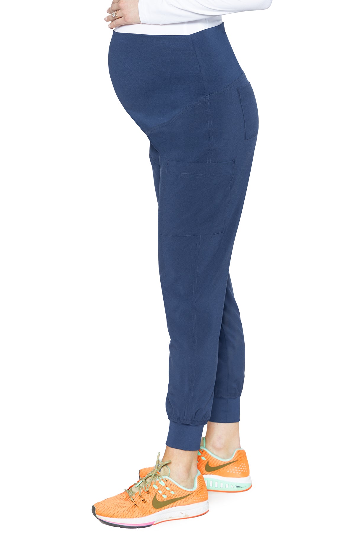 Med Couture Plus One 8729 Maternity Jogger Pant - PETITE Navy Side 