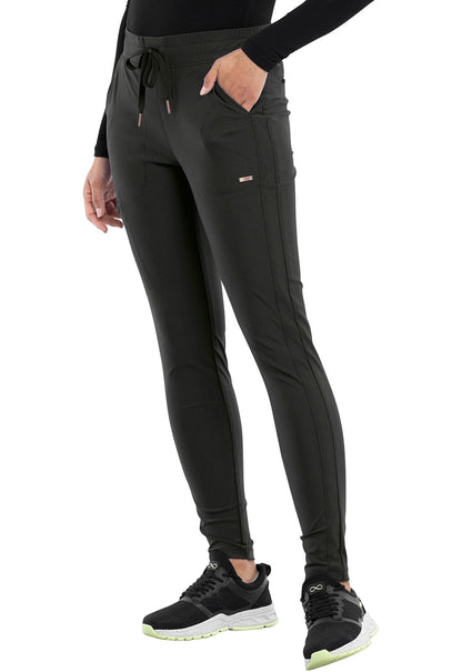 Cherokee Form Women's Mid-Rise Tapered Leg Scrub Pant - PETITE olive branch back