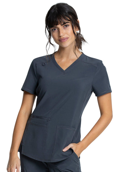 Cherokee Allura Women's V-Neck Scrub Top Pewter Grey Front