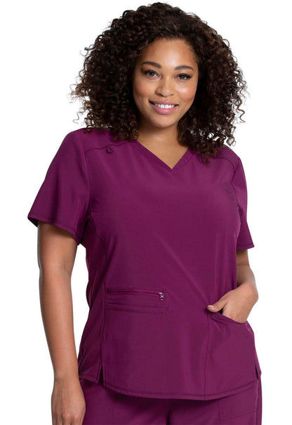 Cherokee Allura Women's V-Neck Scrub Top Wine Front