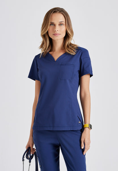 Barco Grey's Anatomy +SpandexStretch GRST136 Capri V-Neck Tuck In Top Navy Blue
