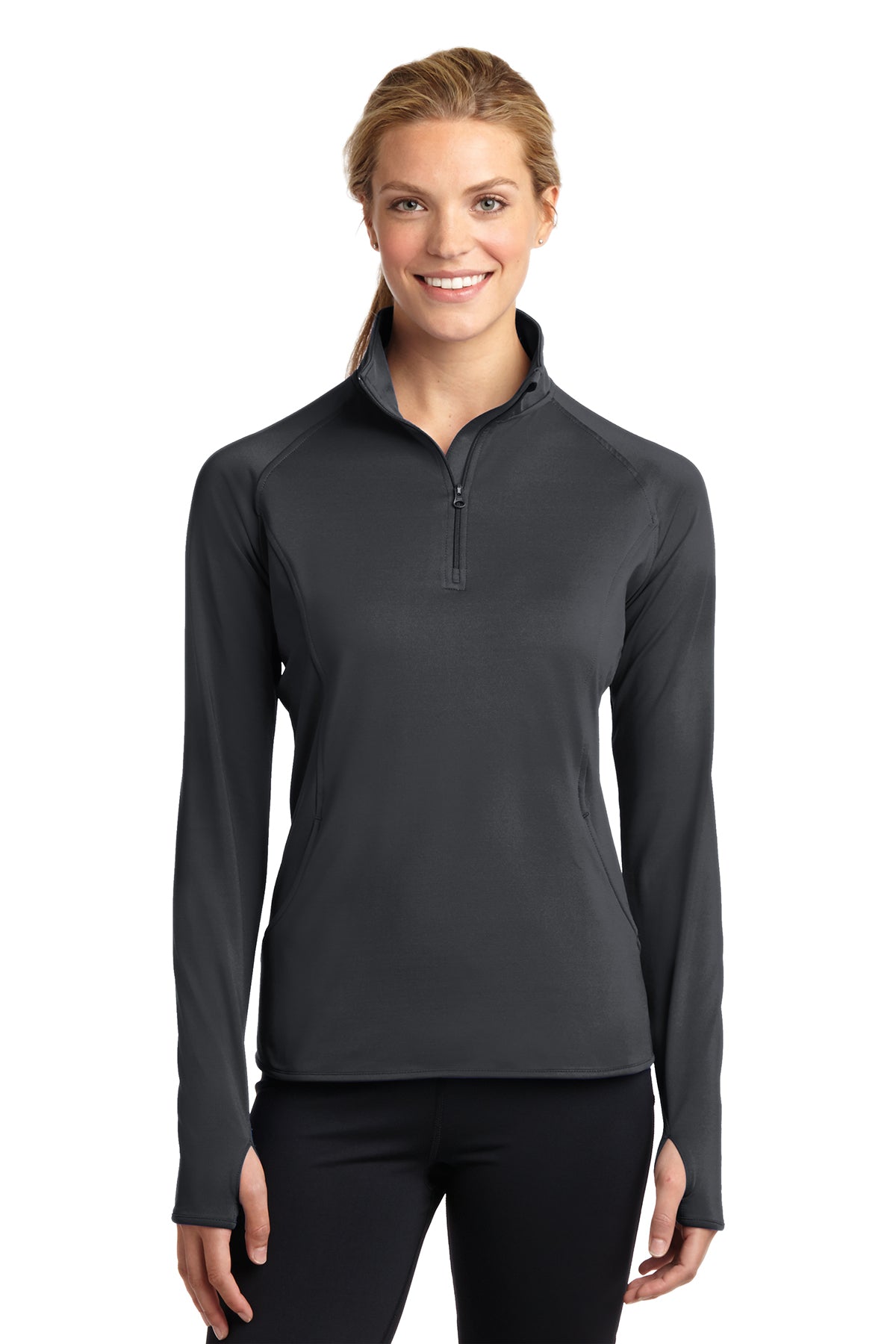 Sport-Tek LST850 Women's 1/2 zip pullover black front