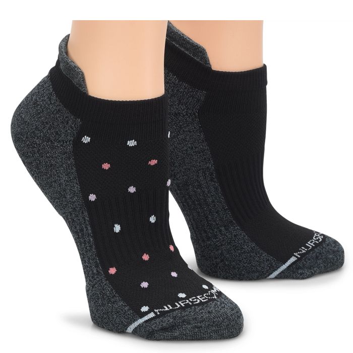 NurseMates Anklet Compression Socks - Black Tri-Color Dot