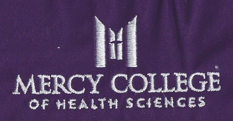 Mercy College of Health Sciences white logo embroidery