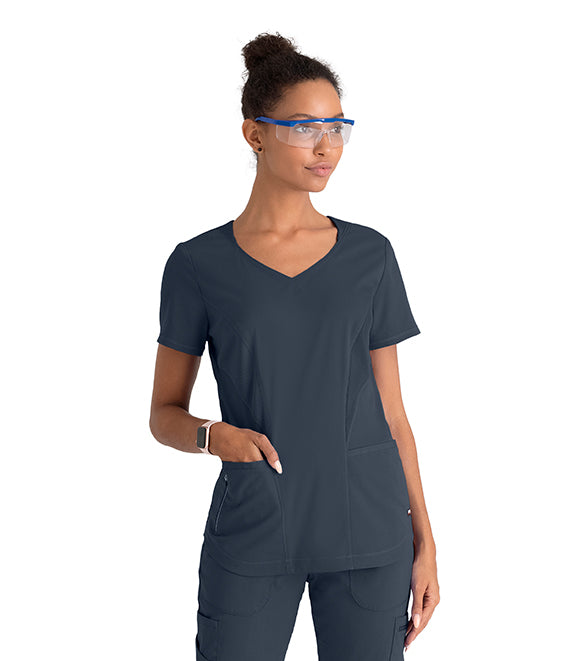 Grey's Anatomy by Barco GRST124 Carly Sporty Neck Scrub Top Steel Grey